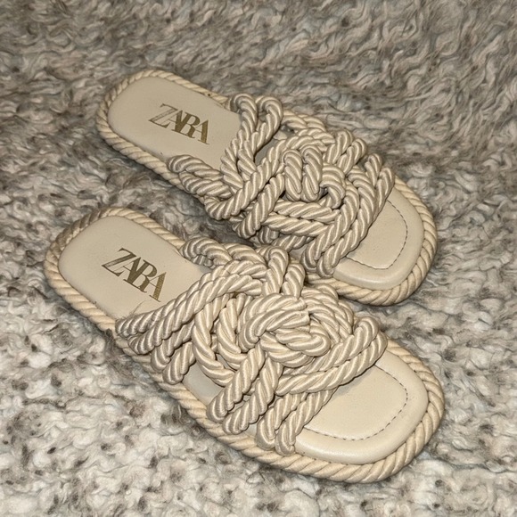 ZARA Beige Rope Knotted Slide Sandals Size 36 (5.5-6) - Picture 1 of 5